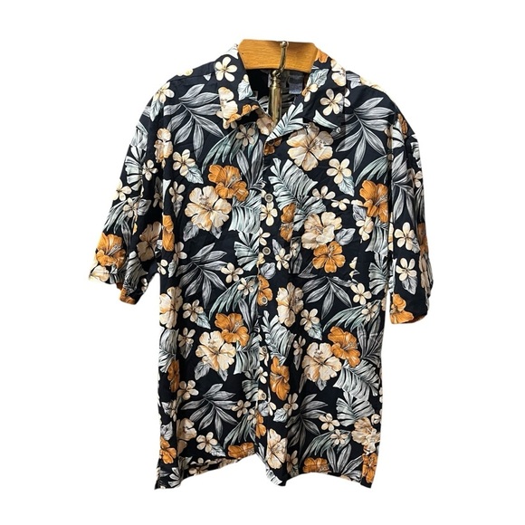 OP Other - Op Black Hawaiian Floral Button-Up Shirt Cotton